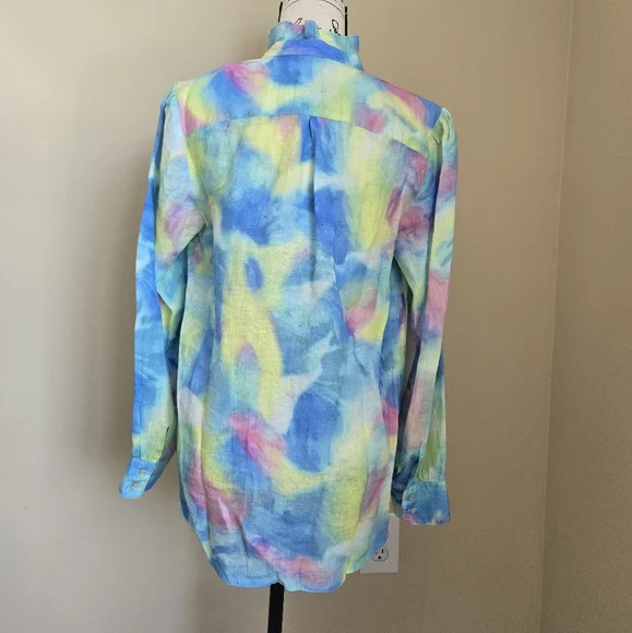 120 Lino Pintuck Linen Shirt Womens 42/S Colorful Pastel Long Sleeve